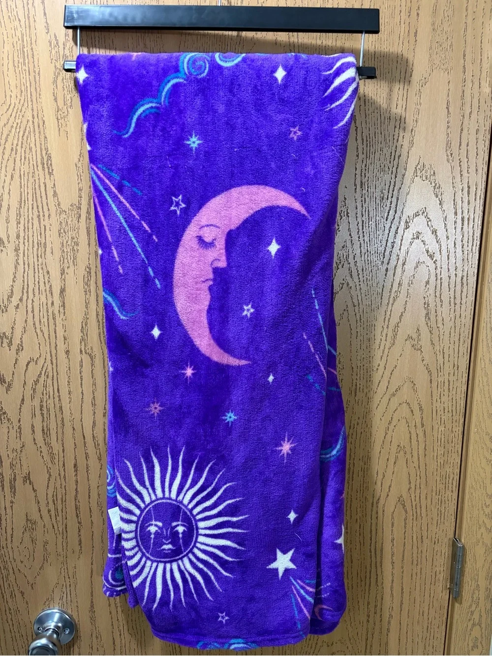 Purple Celestial Moon Sun Stars Plush Throw Blanket 50x60 Boho Astrology